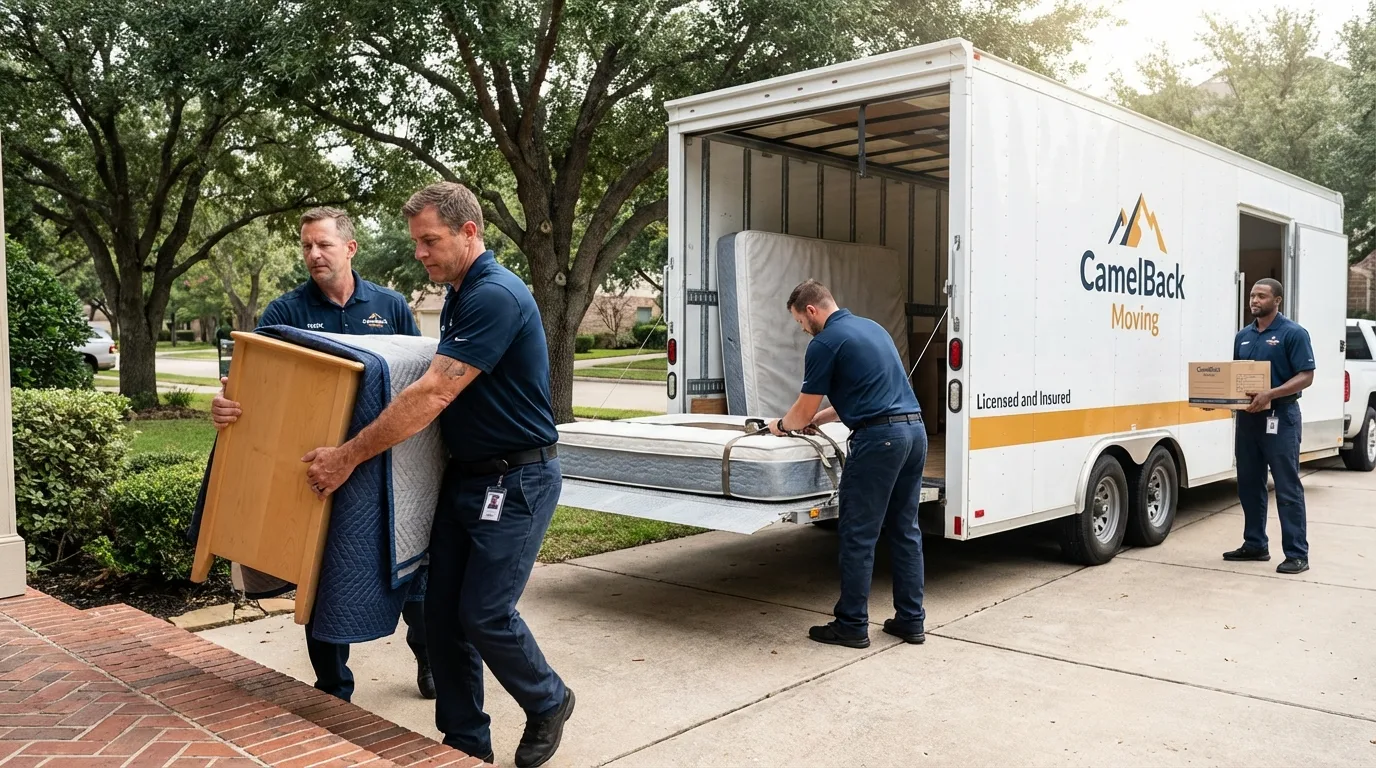 Crew loading residential truck for cross-state move from Erie, KS