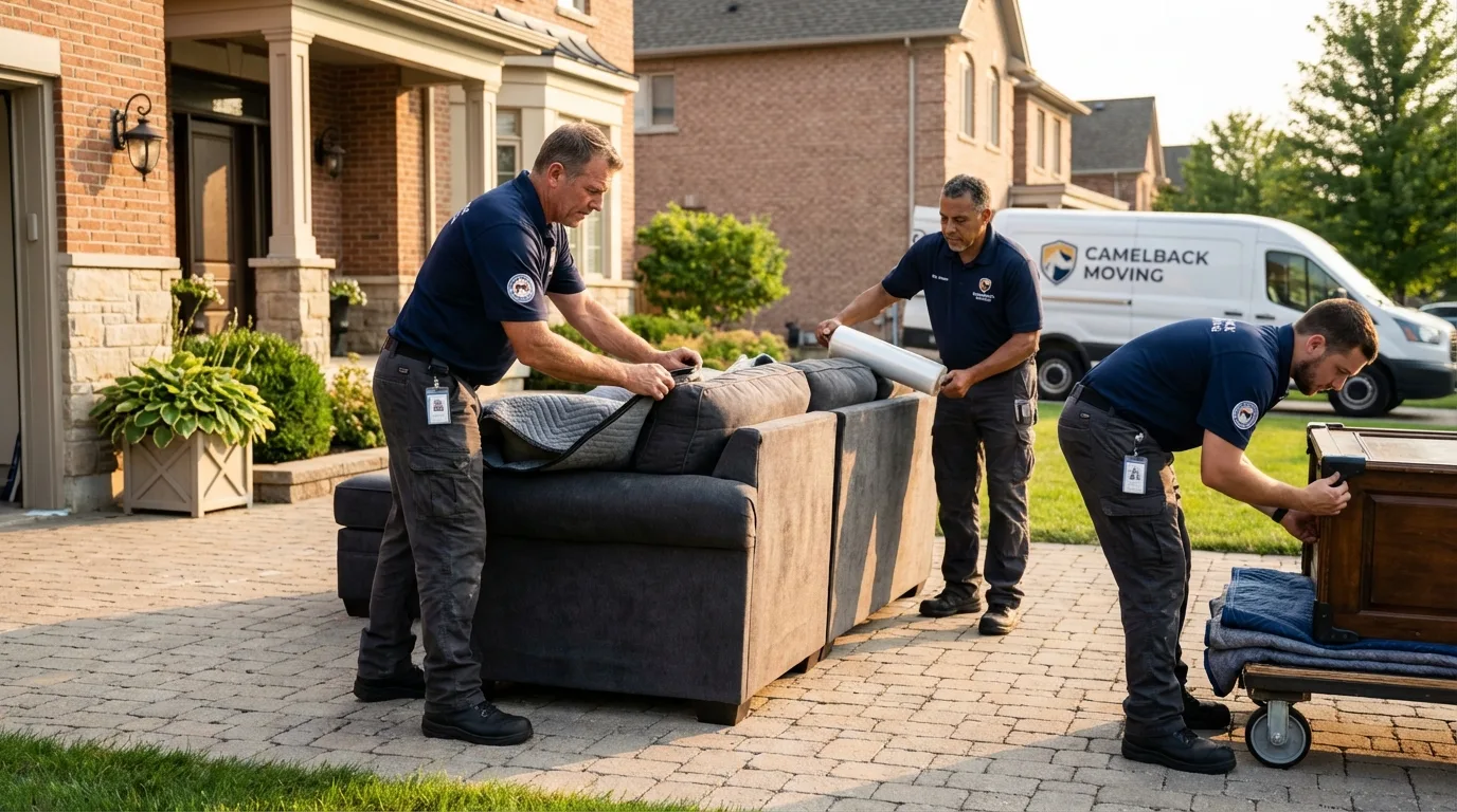 Large estate moving crew wrapping furniture in Erie, KS