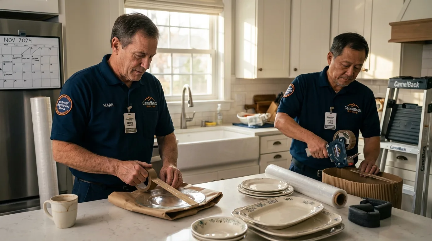 Professional crew packing kitchen dishware in Erie, KS